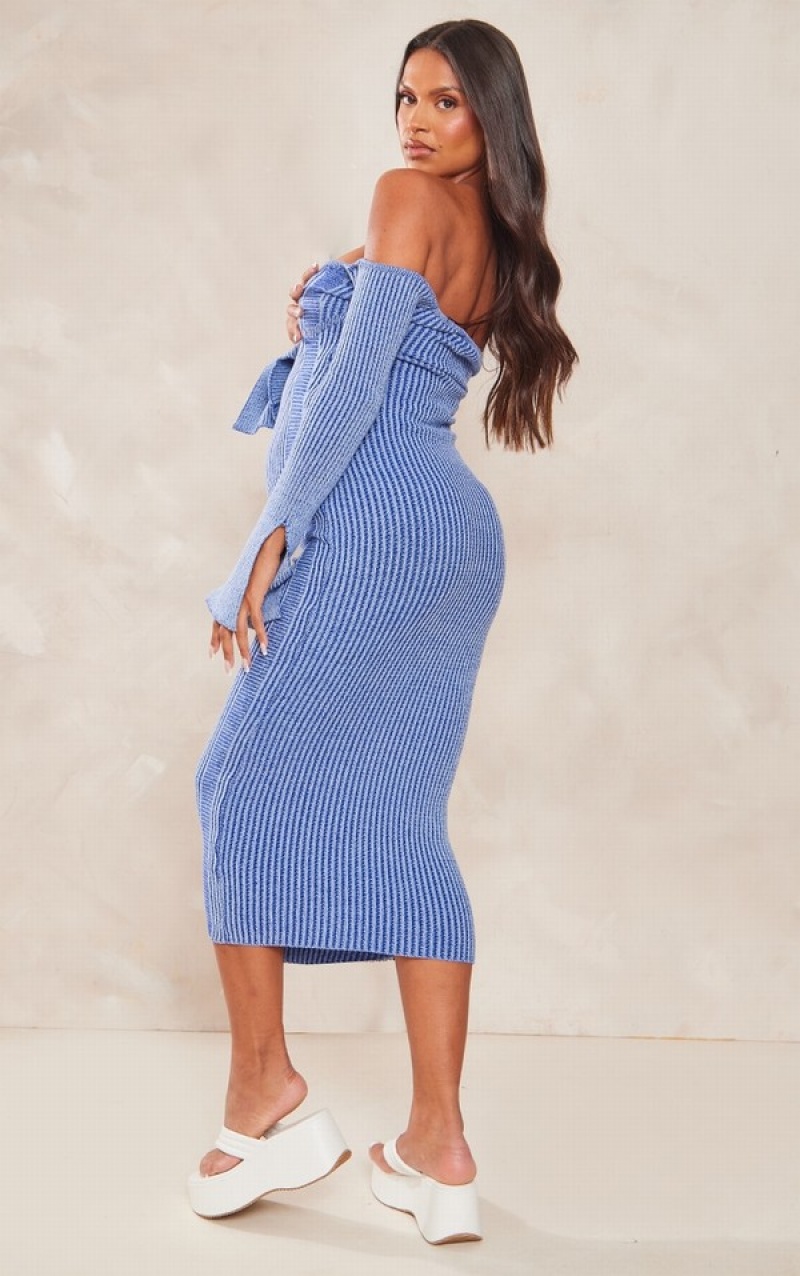 Blue Pretty Little Thing Maternity Off The Shoulder Contrast Knit Midaxi Dresses | XRDPZMA-50