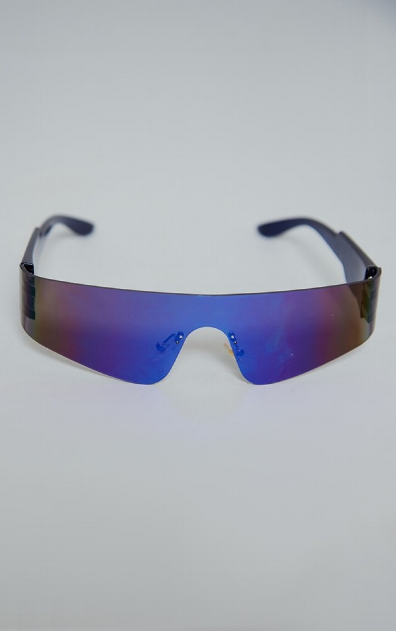 Blue Pretty Little Thing Metal Sporty Visor Sunglasses | PNFZYUR-69