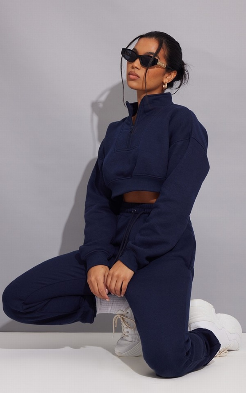 Blue Pretty Little Thing Midnight Half Zip Cropped Sweatshirts | PJINLCZ-98