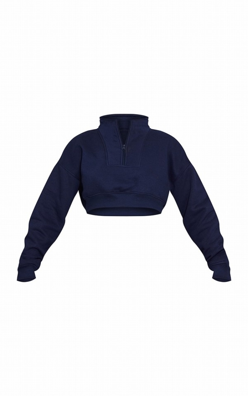 Blue Pretty Little Thing Midnight Half Zip Cropped Sweatshirts | PJINLCZ-98