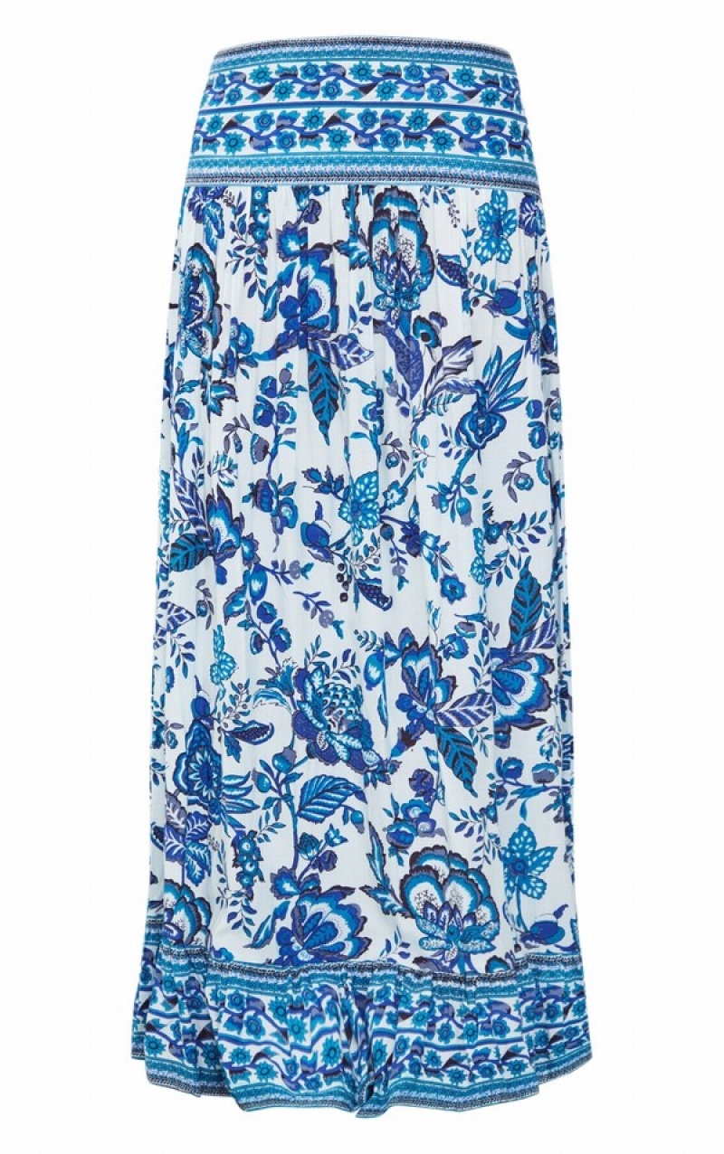 Blue Pretty Little Thing Mosaic Printed Cotton Maxi Skirts | QOFYVIL-07