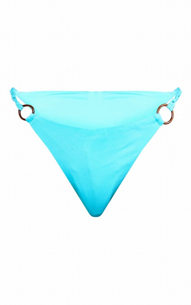 Blue Pretty Little Thing O Plaited Strap Tanga Bikini Bottoms | RPNTVBZ-71