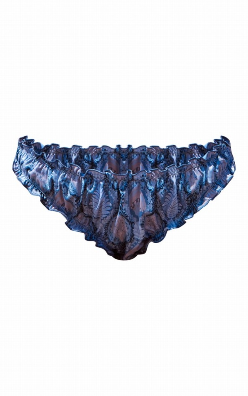 Blue Pretty Little Thing Paisley Print Contrast Stitch Ruffle Bikini Bottoms | WNVGUXJ-27