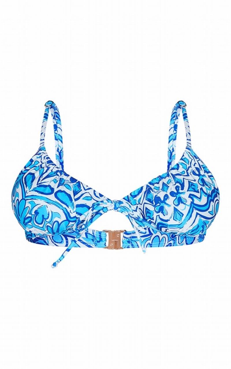 Blue Pretty Little Thing Paisley Print Ruched Underwired Bikini Tops | XNFQOCG-92