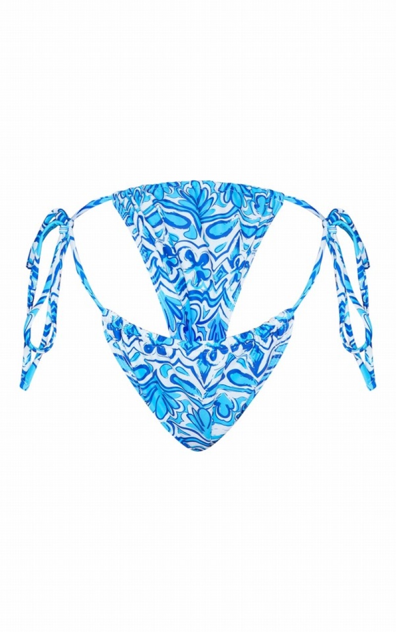 Blue Pretty Little Thing Paisley Print Ruched Tie Side Bikini Bottoms | LJZPCKB-34