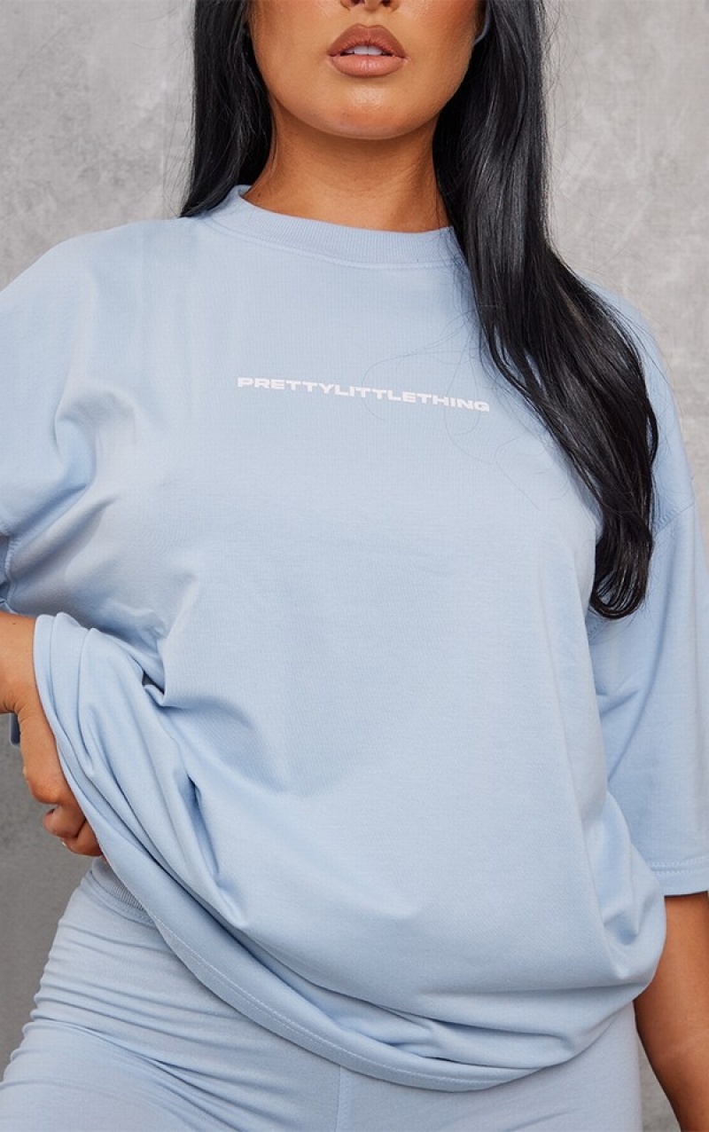 Blue Pretty Little Thing Pale Print Oversized T-shirts | CQVPIDG-76