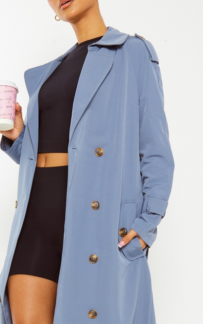 Blue Pretty Little Thing Petite Oversized Trench Coats | GKLRTQD-69