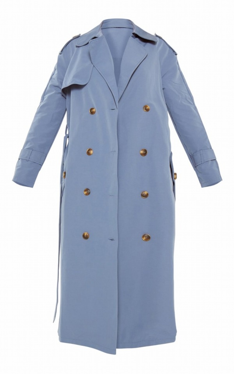 Blue Pretty Little Thing Petite Oversized Trench Coats | GKLRTQD-69