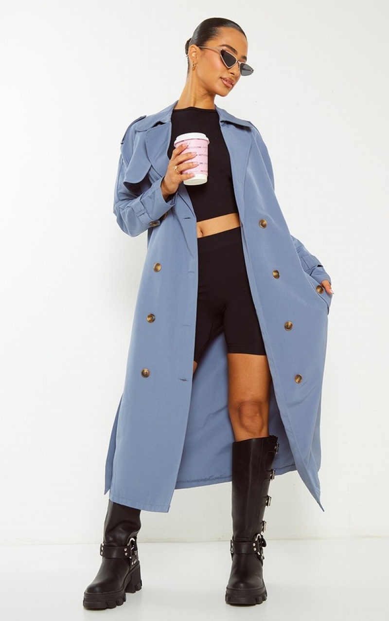 Blue Pretty Little Thing Petite Oversized Trench Coats | GKLRTQD-69