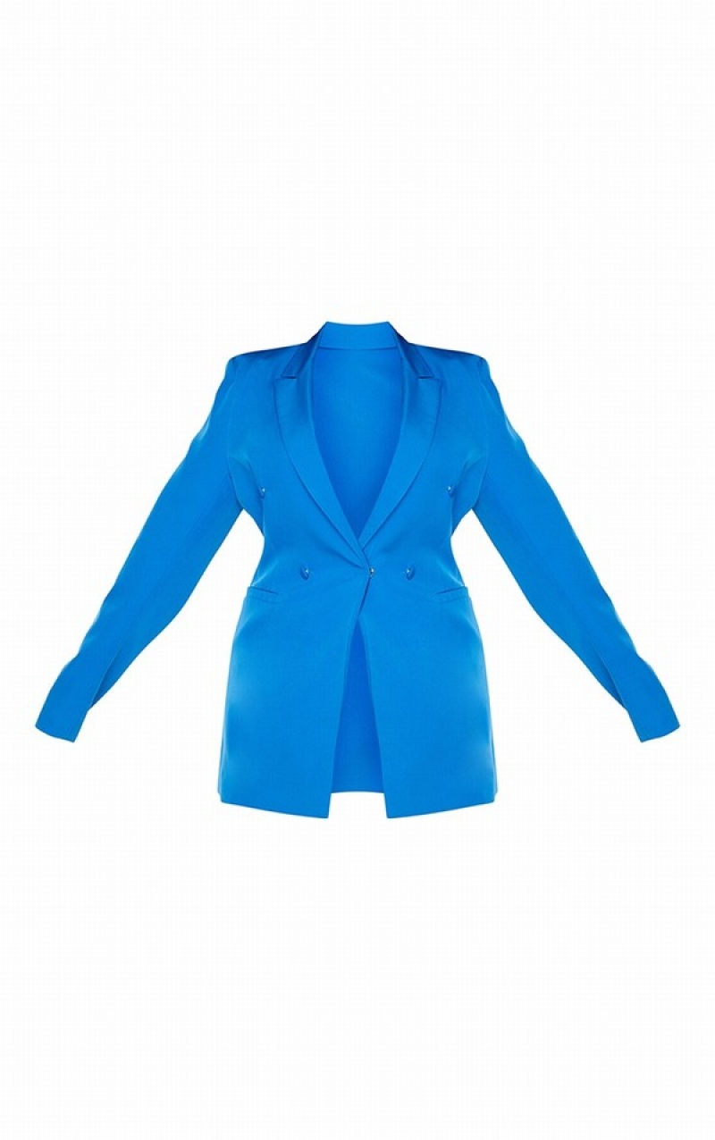 Blue Pretty Little Thing Plus Double Breasted Woven Blazers | IFGHOYR-98