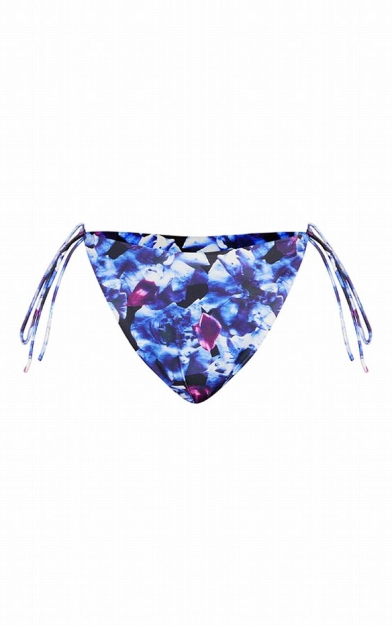 Blue Pretty Little Thing Plus Floral Tie Side High Waist Bikini Bottoms | VFIXGMJ-30