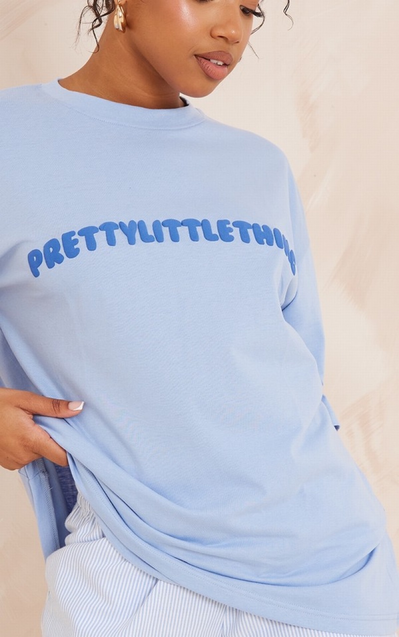 Blue Pretty Little Thing Puff Print T-shirts | PJONUEZ-94