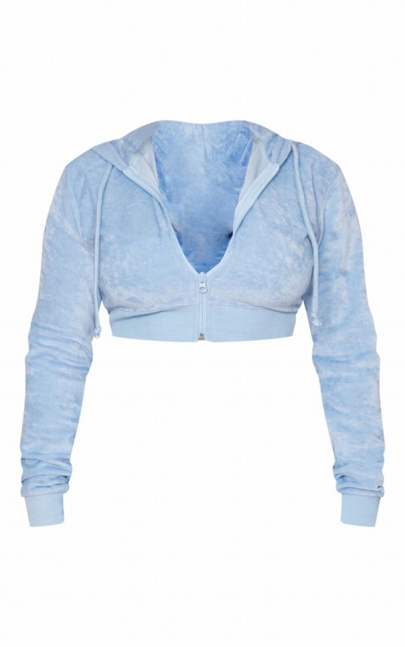 Blue Pretty Little Thing Shape Baby Velour Cropped Hoodie | LWPVUCY-64