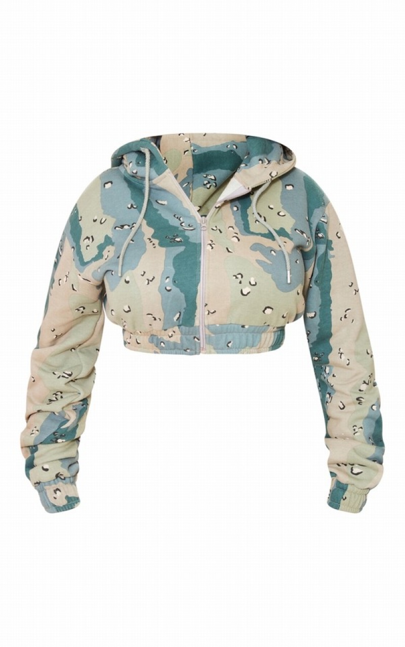 Blue Pretty Little Thing Shape Cropped Camo Hoodie | RHAITKC-74