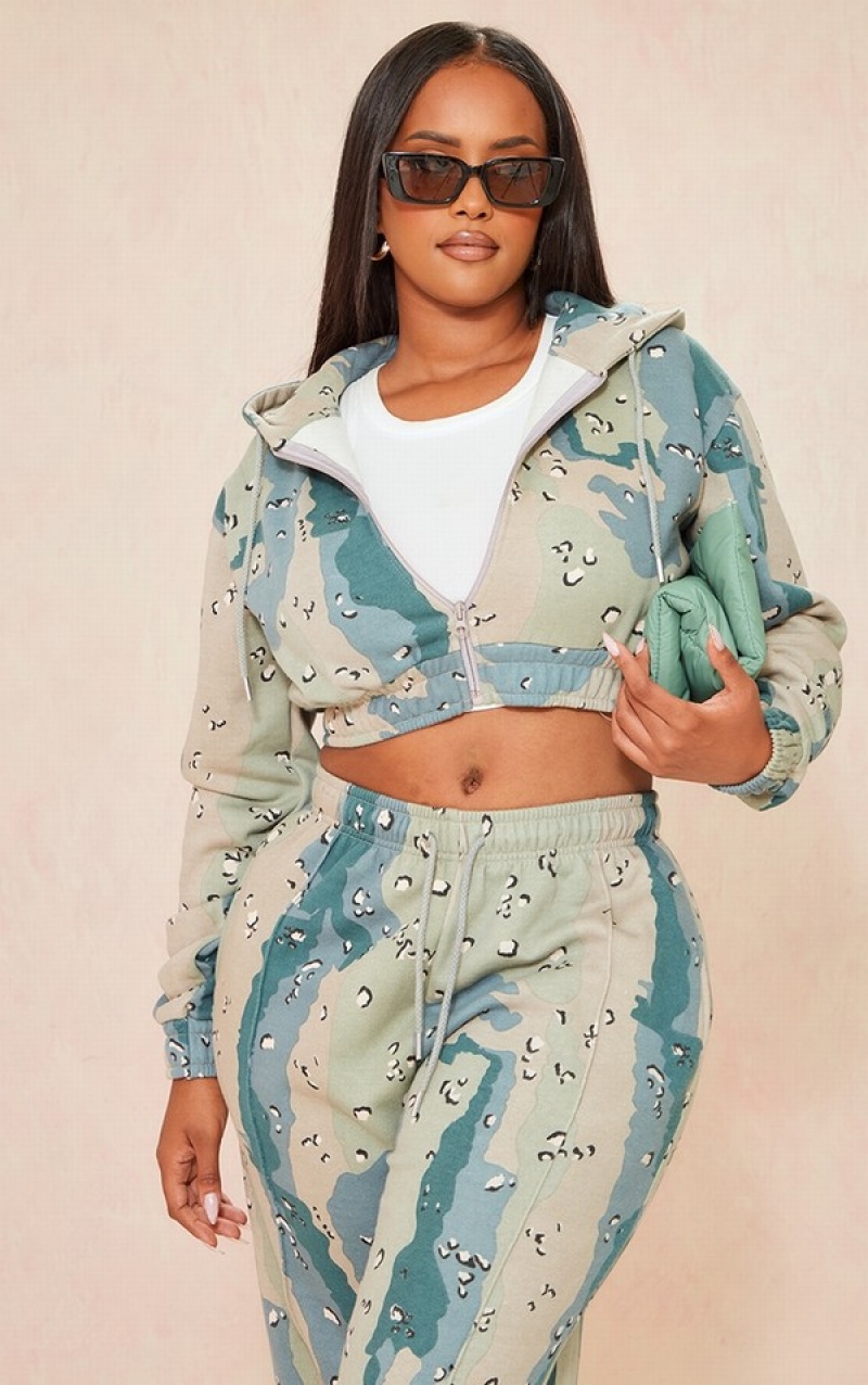 Blue Pretty Little Thing Shape Cropped Camo Hoodie | RHAITKC-74