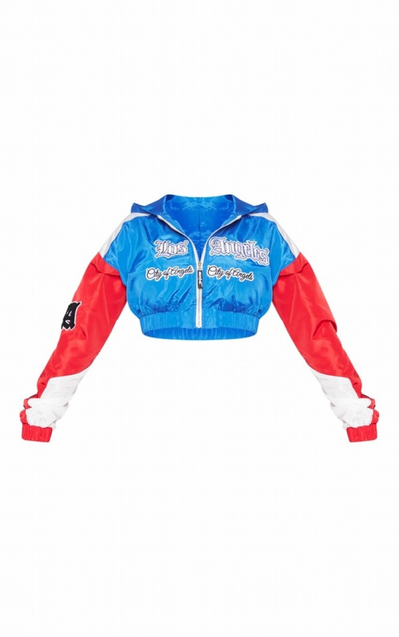 Blue Pretty Little Thing Shape Varsity Shell Cropped Jackets | KWPITHO-72