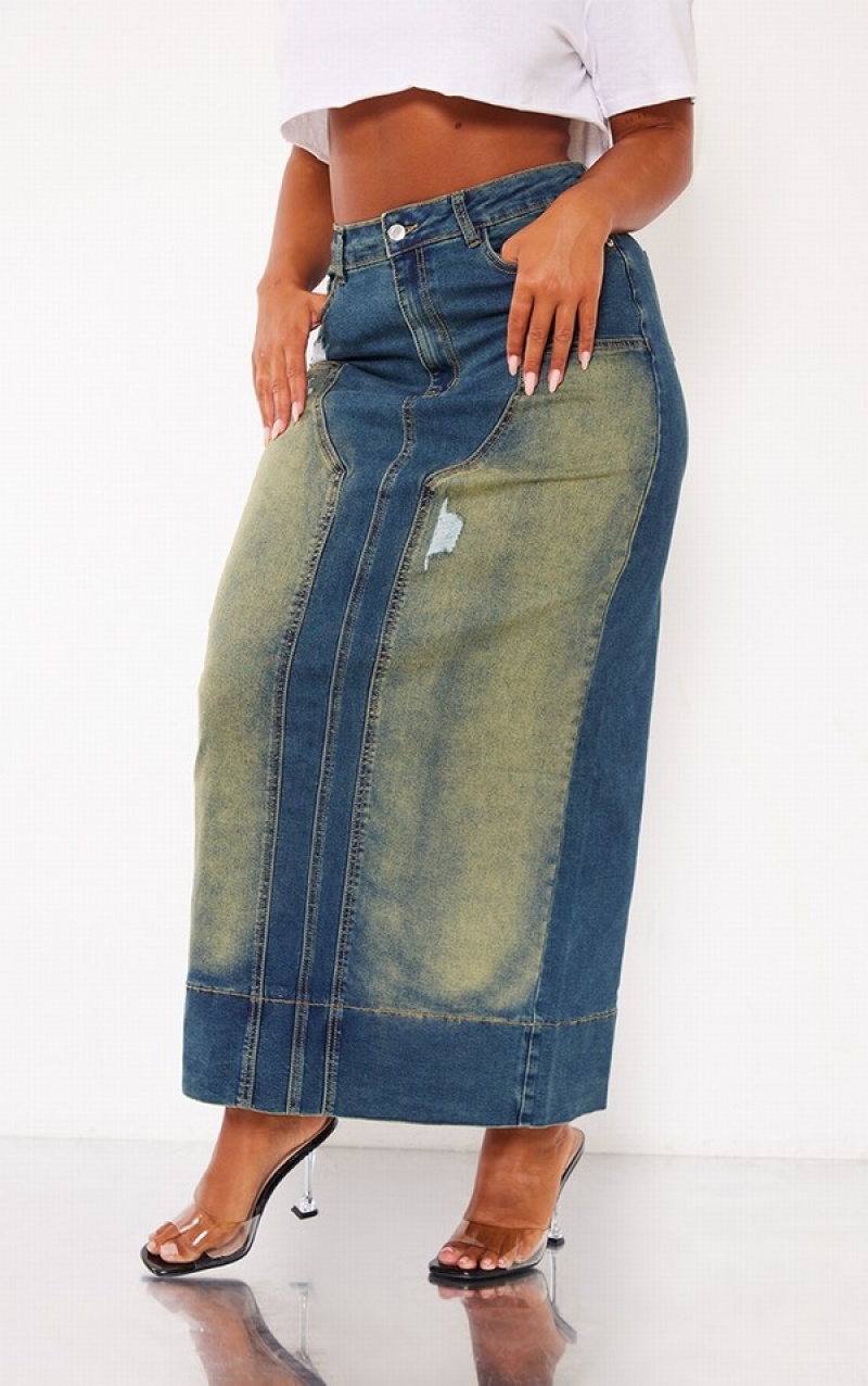 Blue Pretty Little Thing Shape Washed Maxi Skirts | MLBOUZA-85