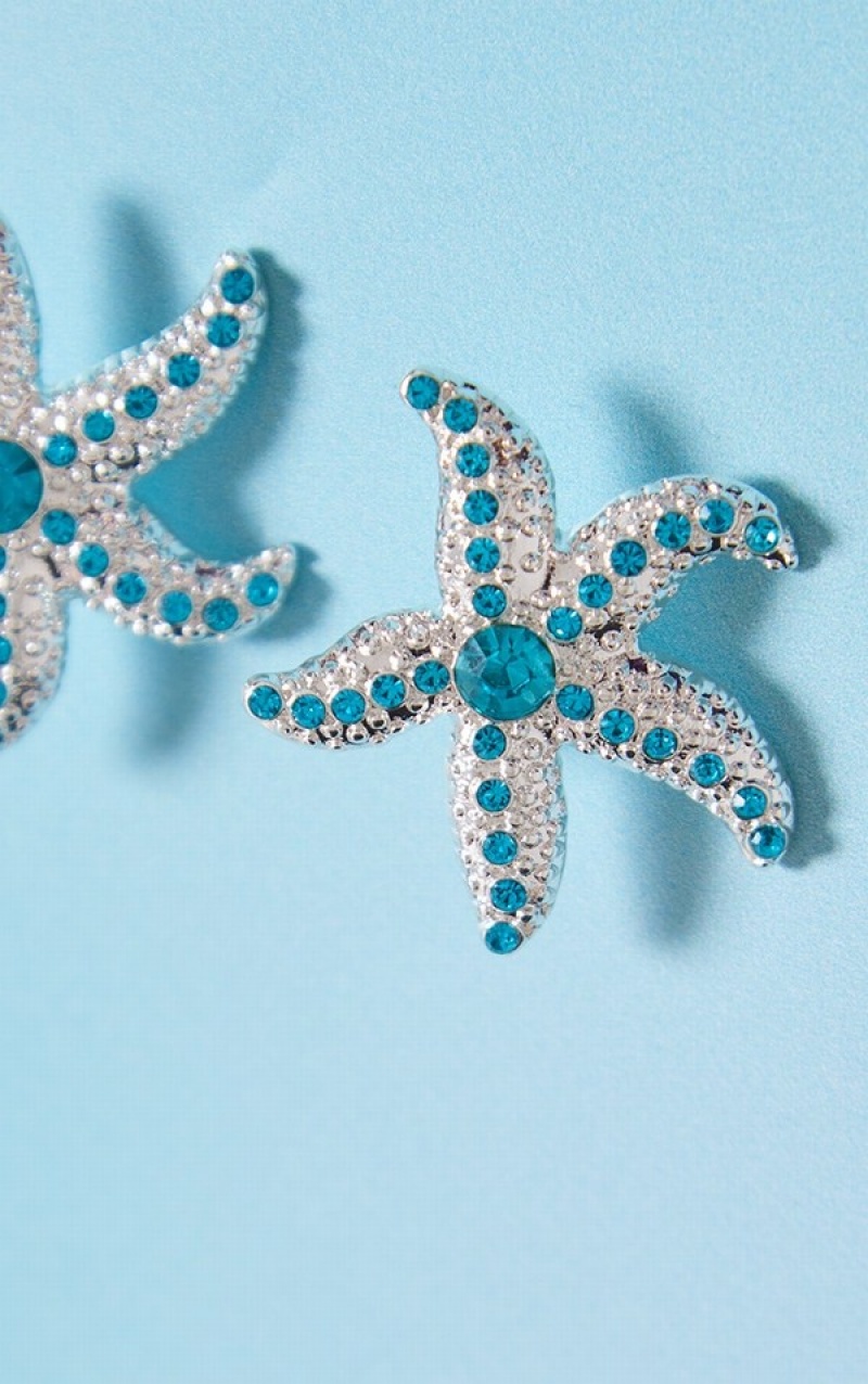 Blue Pretty Little Thing Starfish Statement Stud Jewelry | BQFNHRW-52