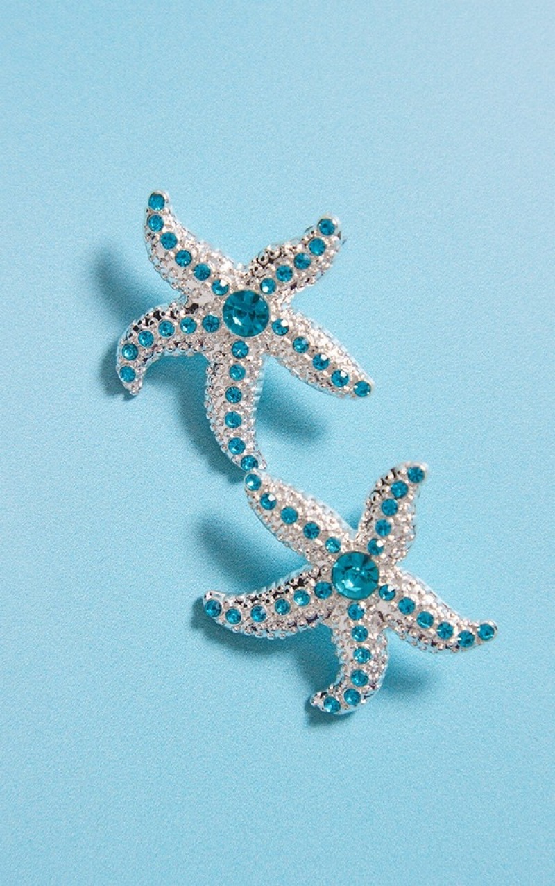 Blue Pretty Little Thing Starfish Statement Stud Jewelry | BQFNHRW-52