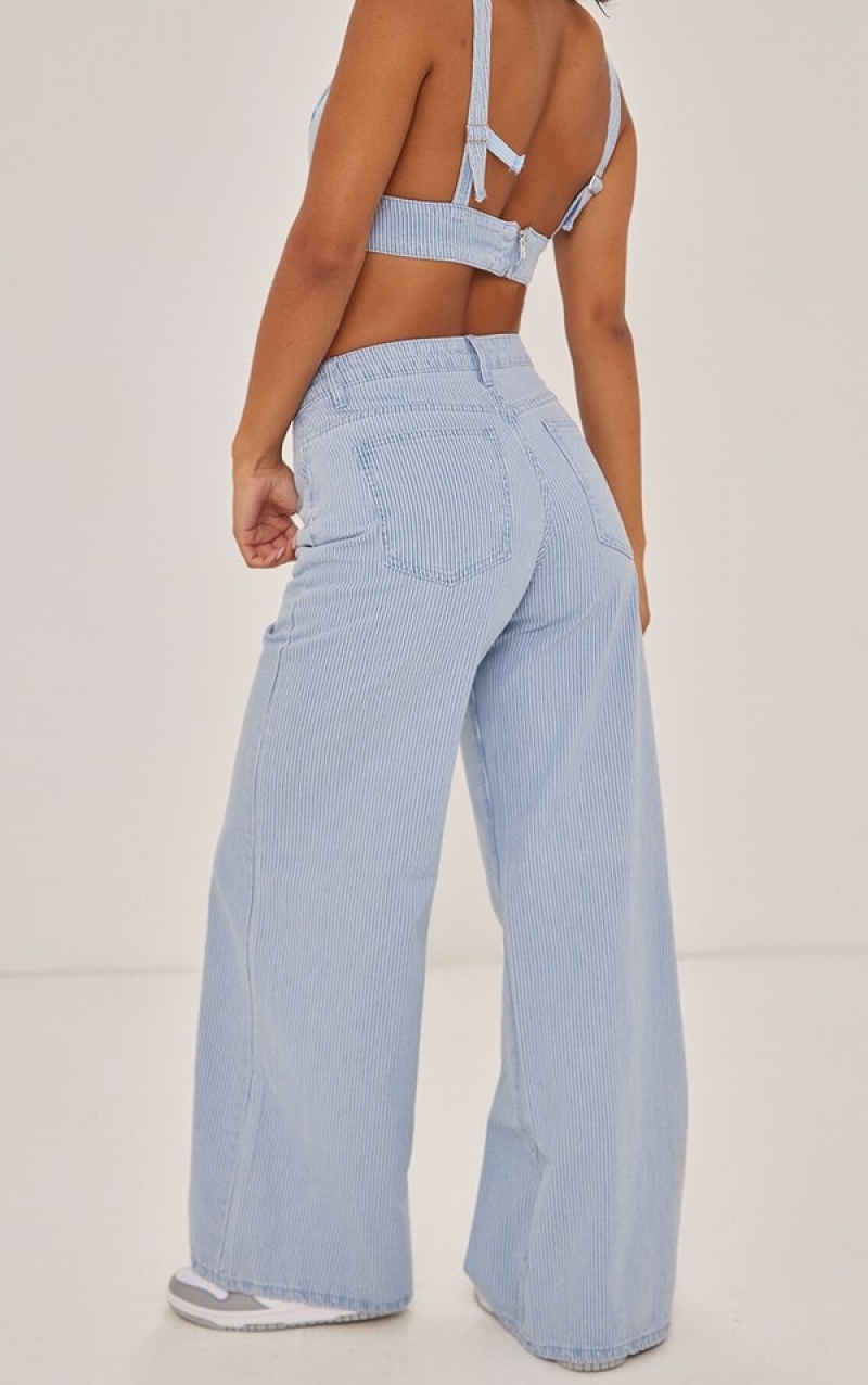 Blue Pretty Little Thing Stripe Wide Leg Jeans | XUALYPJ-32