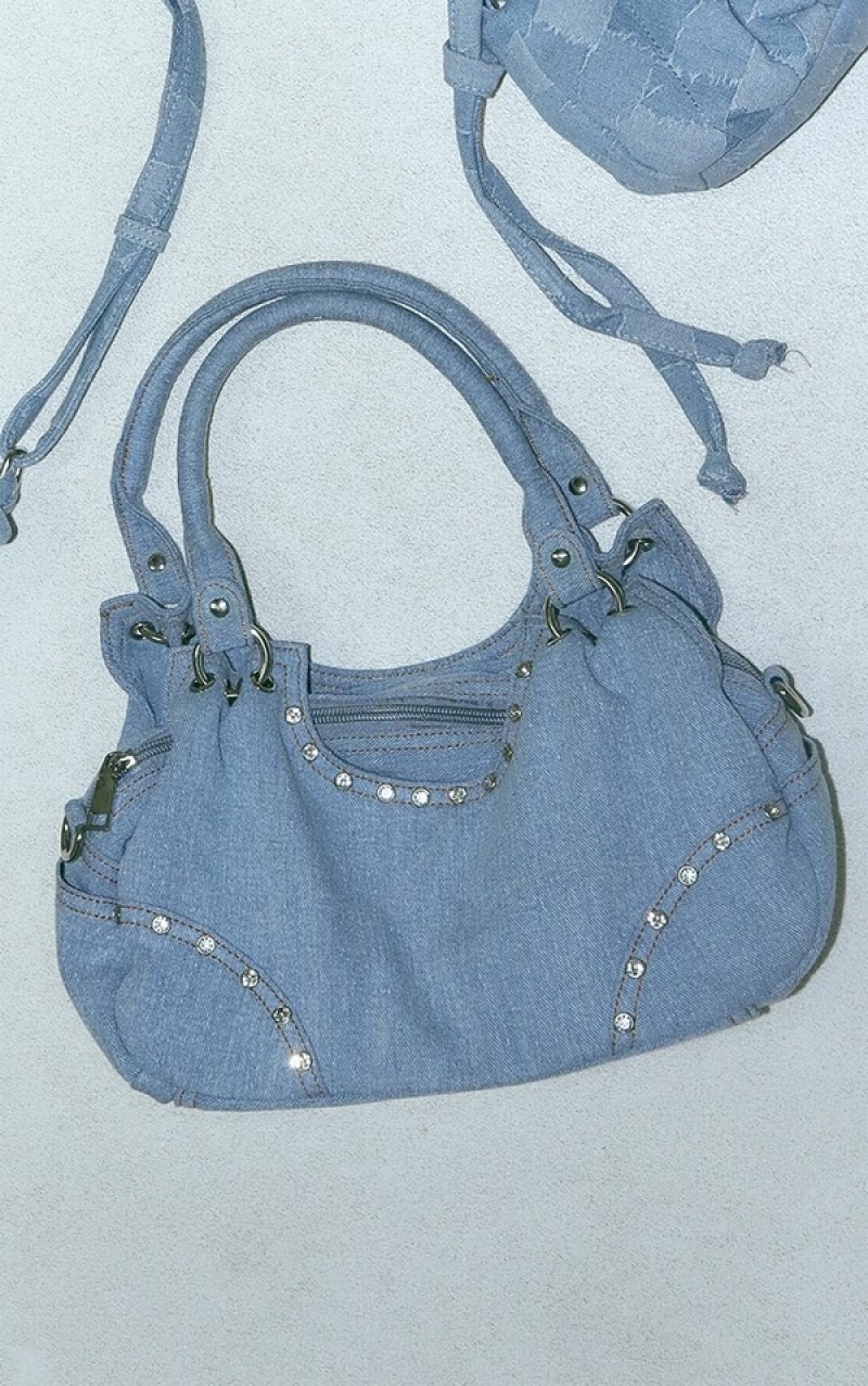 Blue Pretty Little Thing Stud Diamante Handbag | BKXSGNV-08