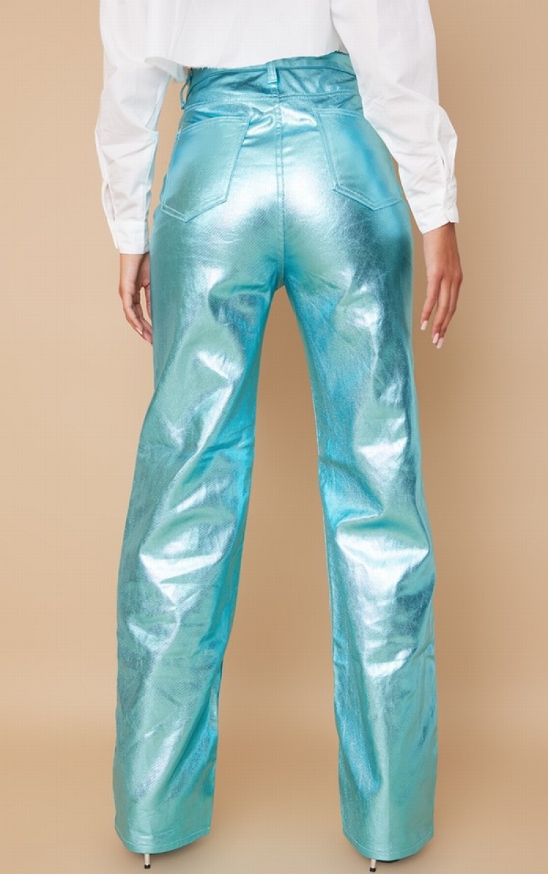 Blue Pretty Little Thing Tall Metallic Straight Leg Jeans | BIRYVML-80