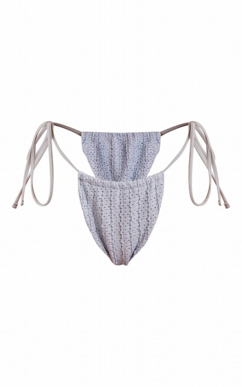 Blue Pretty Little Thing TextuCrochet Tie Side Bikini Bottoms | FSIZAMG-06