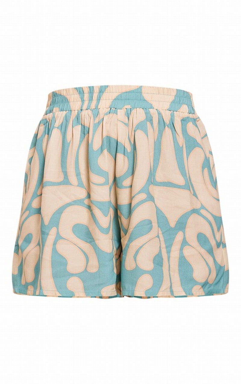 Blue Pretty Little Thing Tile Print Woven Piping Detail Floaty Shorts | TVYBAKR-29