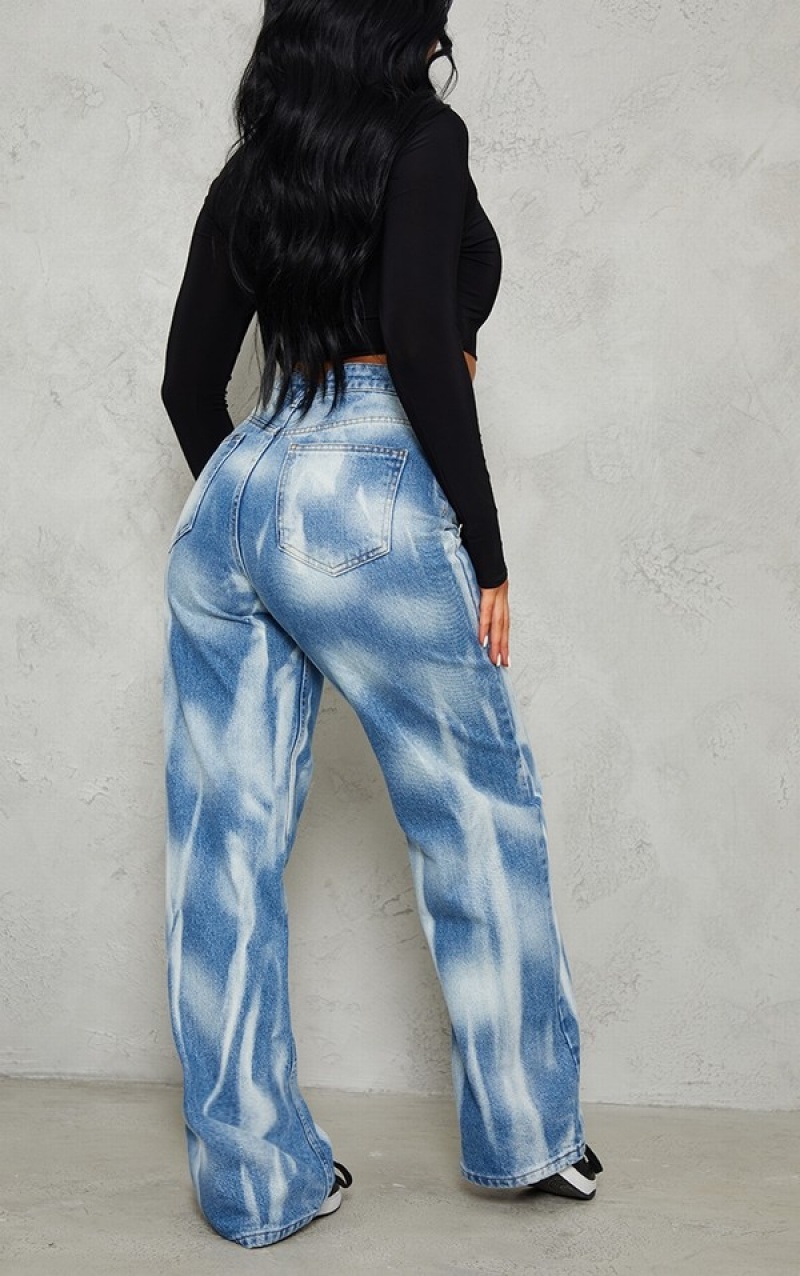 Blue Pretty Little Thing Wash Effect Wide Leg Jean Jeans | EZSDNHT-19