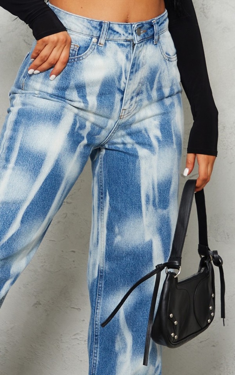 Blue Pretty Little Thing Wash Effect Wide Leg Jean Jeans | EZSDNHT-19