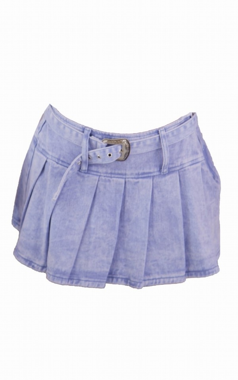 Blue Pretty Little Thing Washed Detail Pleated Tennis Skirts | WNYXZOH-86