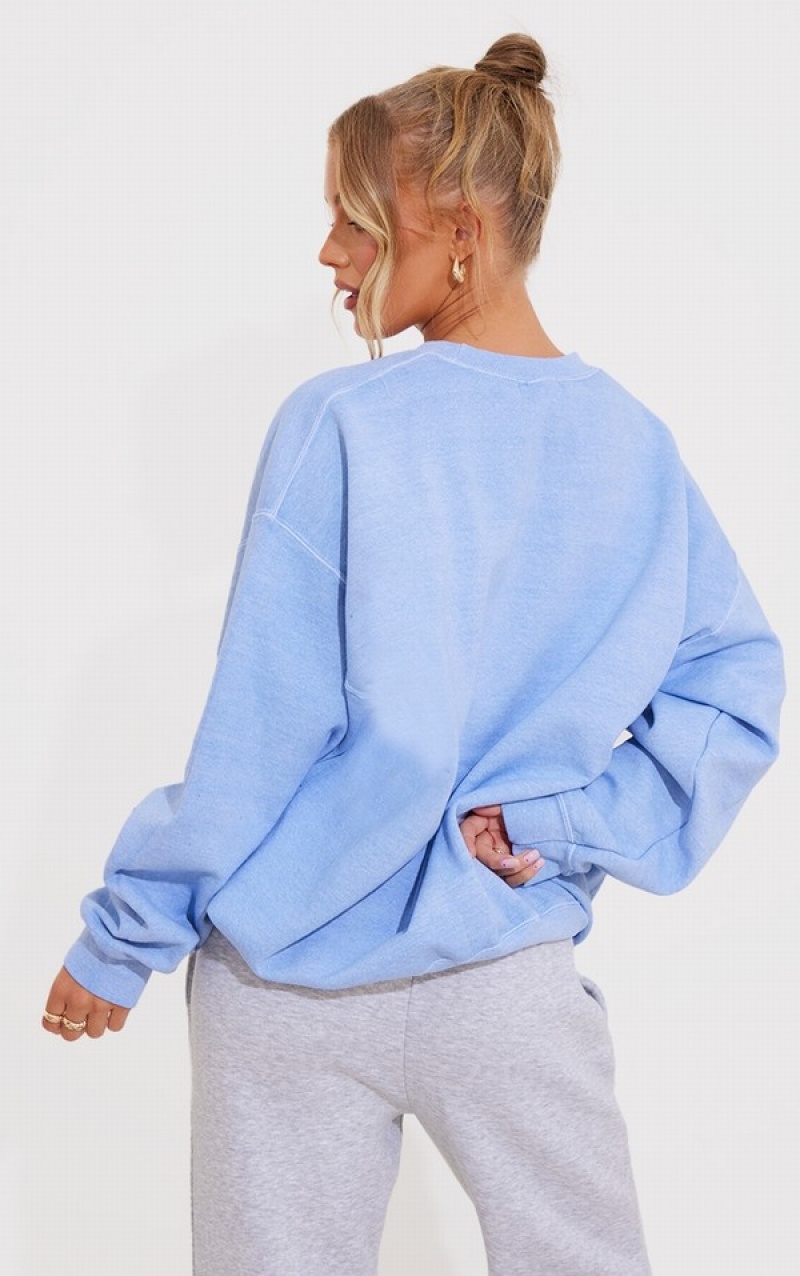 Blue Pretty Little Thing Washed Worldwide Sweatshirts | LARNEIF-89