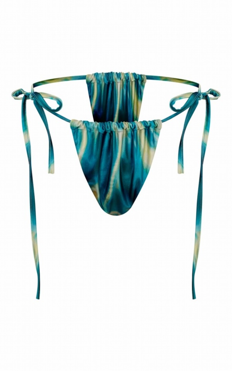 Blue Pretty Little Thing Water Print Tie Side Bikini Bottoms | QKUYPBH-18