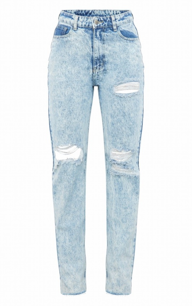 Blue / Wash Pretty Little Thing Acid Wash Ripped Long Leg Straight Jeans | YCXZFHO-60