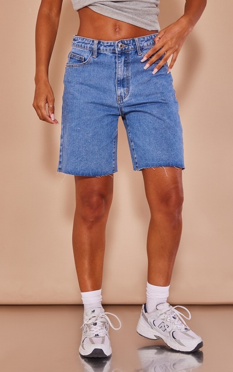 Blue / Wash Pretty Little Thing Mid Wash Loose Fit Boyfriend Shorts | VICFGTQ-14