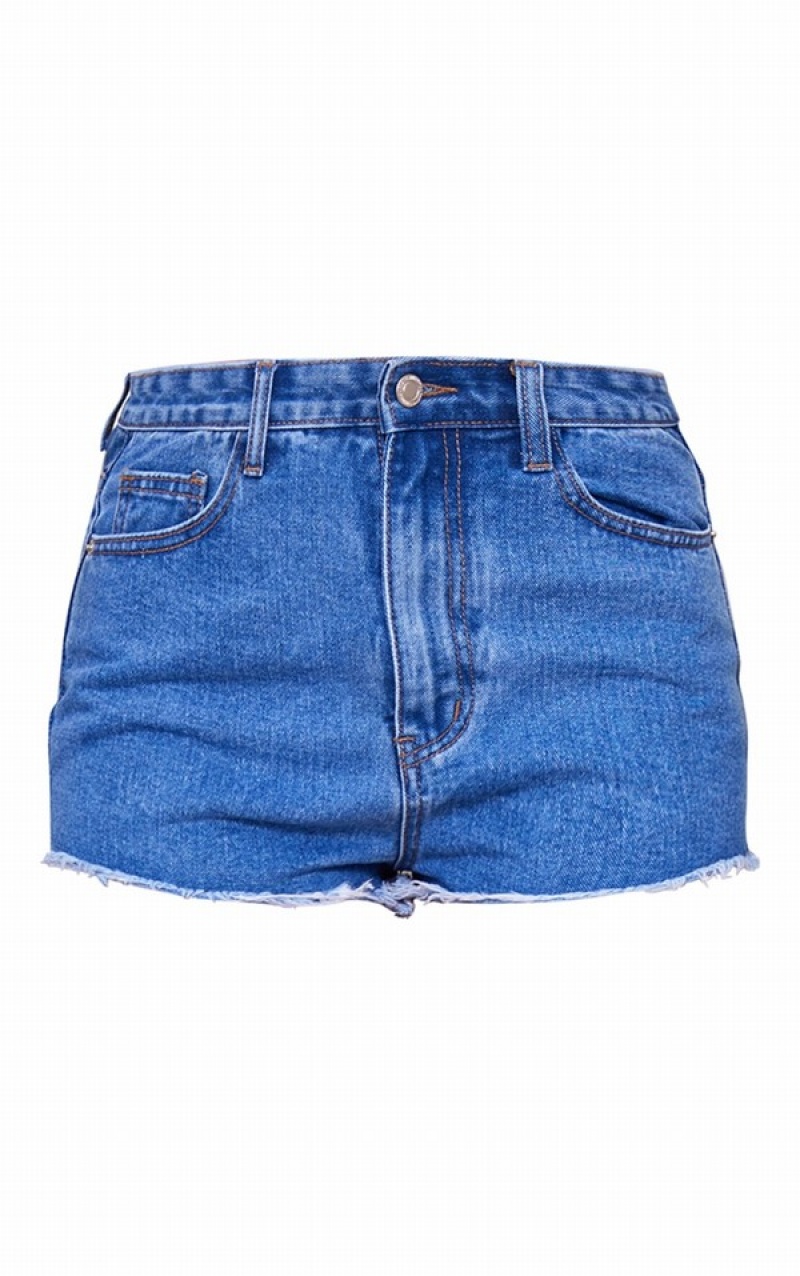 Blue / Wash Pretty Little Thing Mid Wash Frayed Hem Shorts | DQORAIC-45