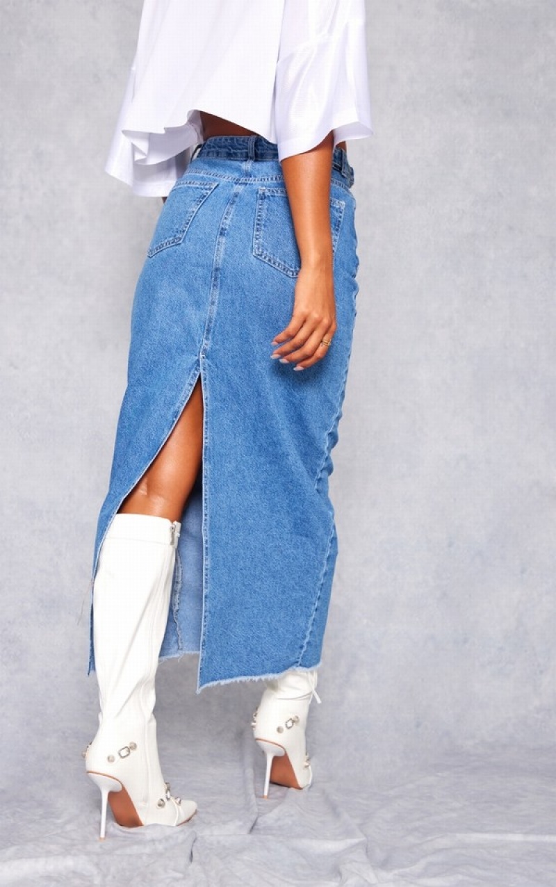 Blue / Wash Pretty Little Thing Mid Wash Side Adjuster Skirts | YQAWEFU-20