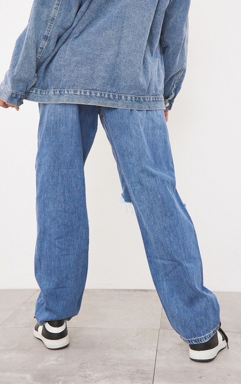 Blue / Wash Pretty Little Thing Mid Wash Knee Rip Boyfriend Jeans | ZTYVJXC-82