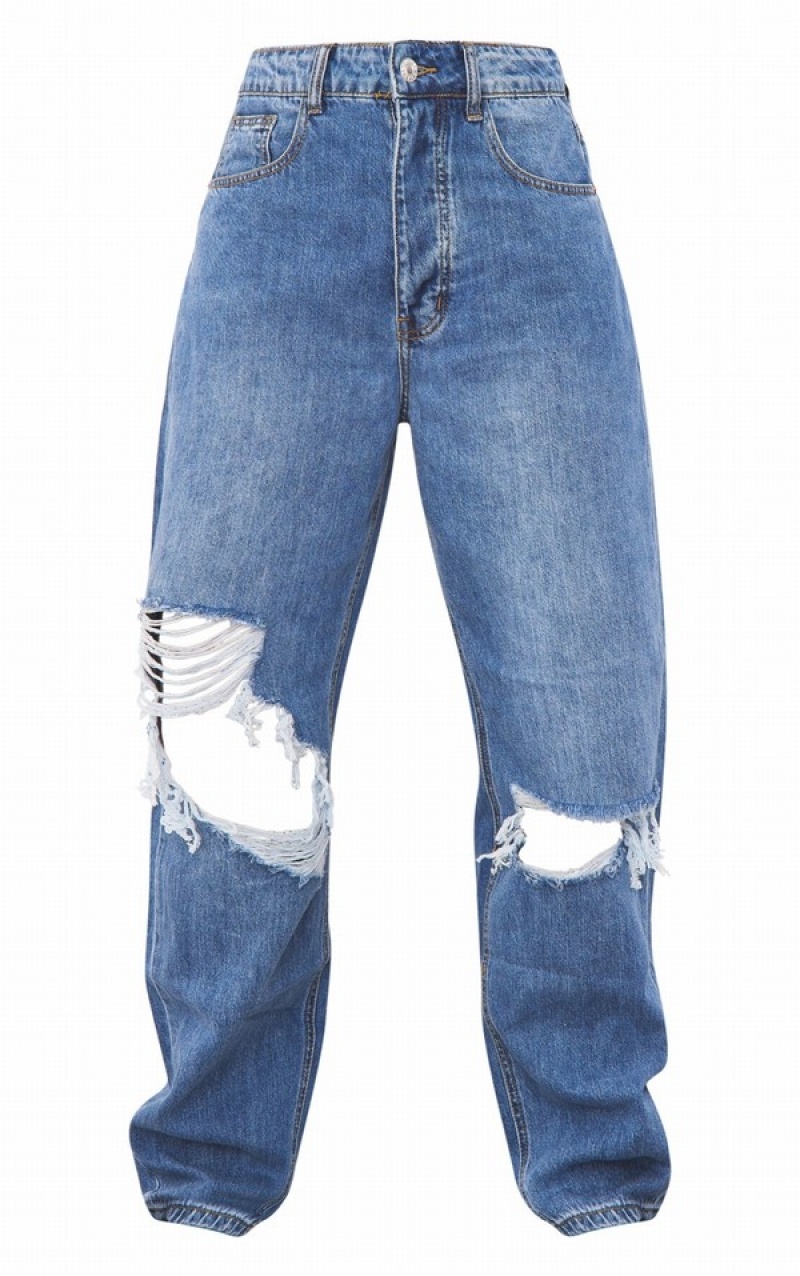 Blue / Wash Pretty Little Thing Mid Wash Knee Rip Boyfriend Jeans | ZTYVJXC-82