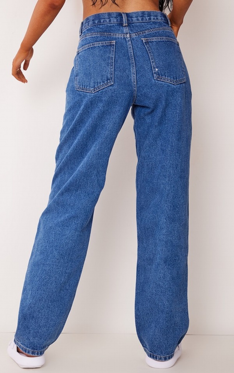 Blue / Wash Pretty Little Thing Mid Wash gy Wide Leg Jeans | KSERIOJ-90