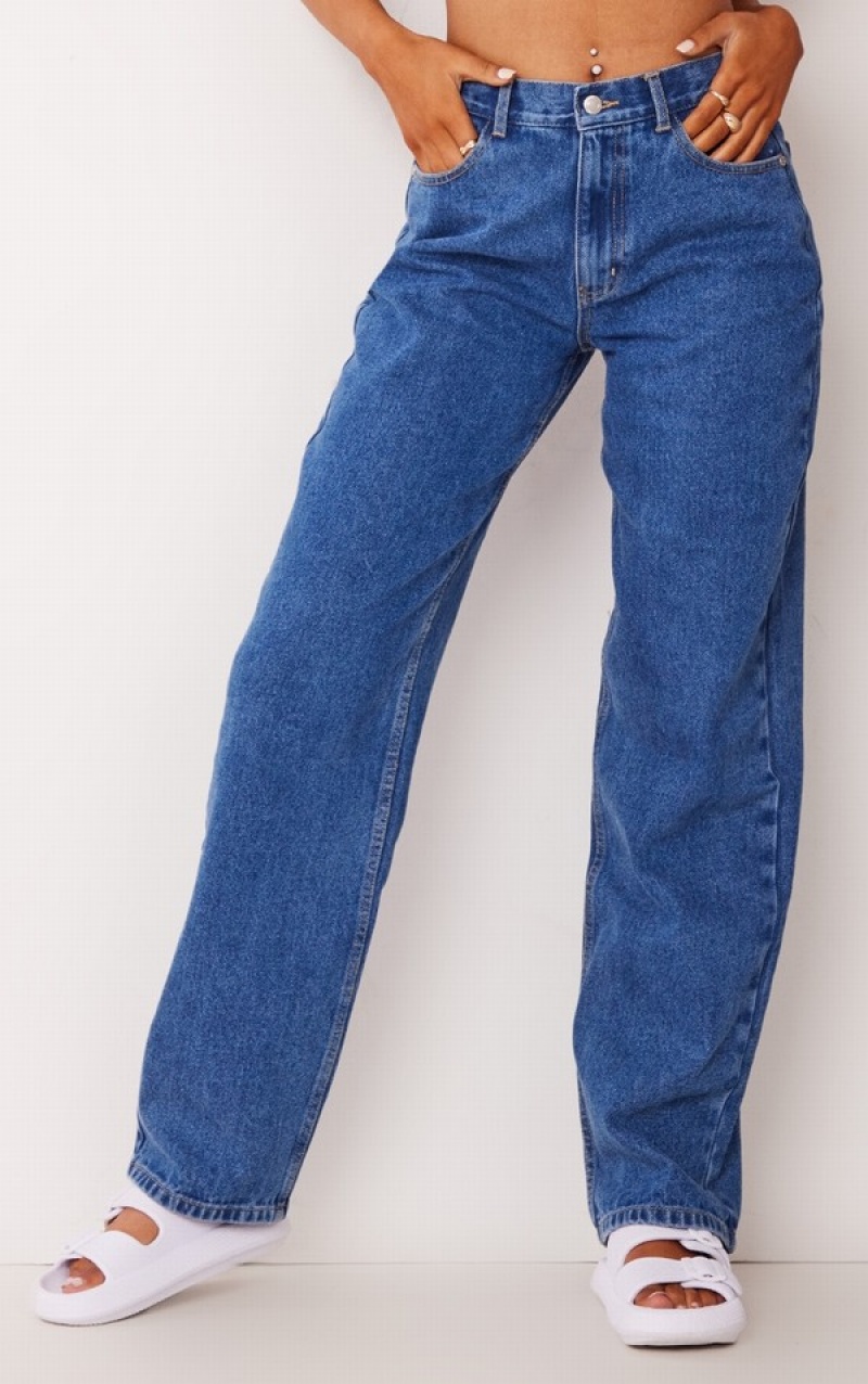 Blue / Wash Pretty Little Thing Mid Wash gy Wide Leg Jeans | KSERIOJ-90