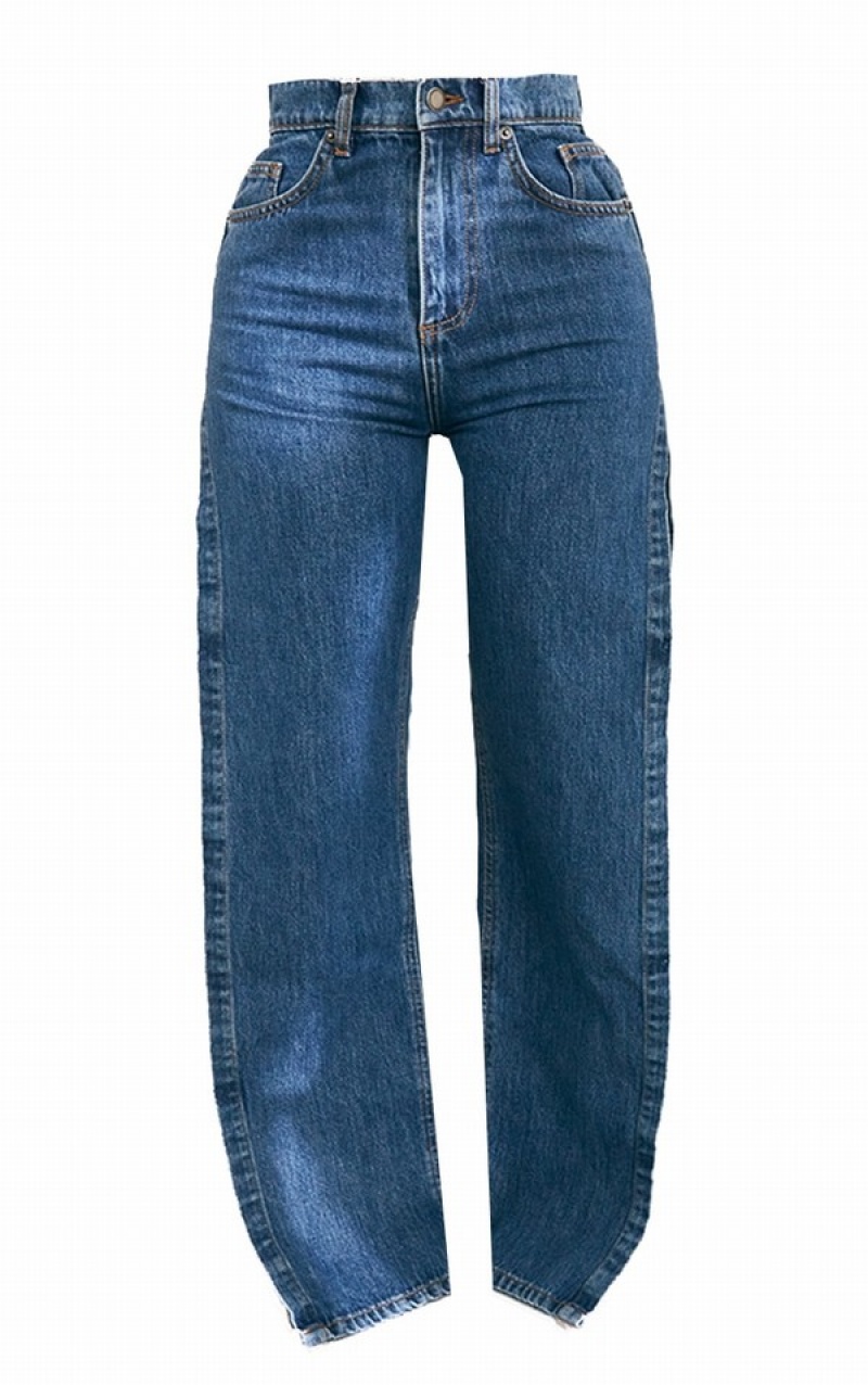 Blue / Wash Pretty Little Thing Shape Mid Wash Extreme Split Detail Jeans | KTCPOQB-46