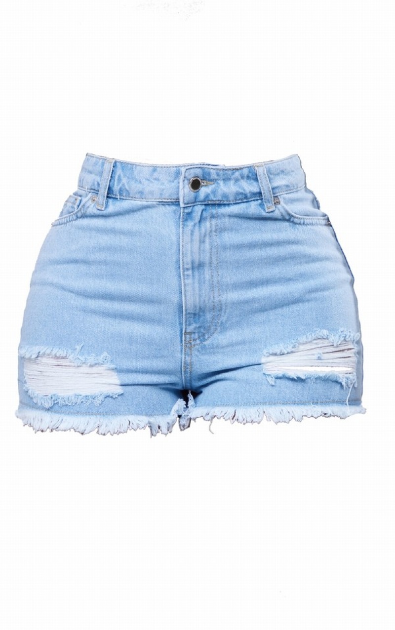 Blue / Wash Pretty Little Thing Shape Wash Ripped Hem Shorts | RQOCNFJ-49