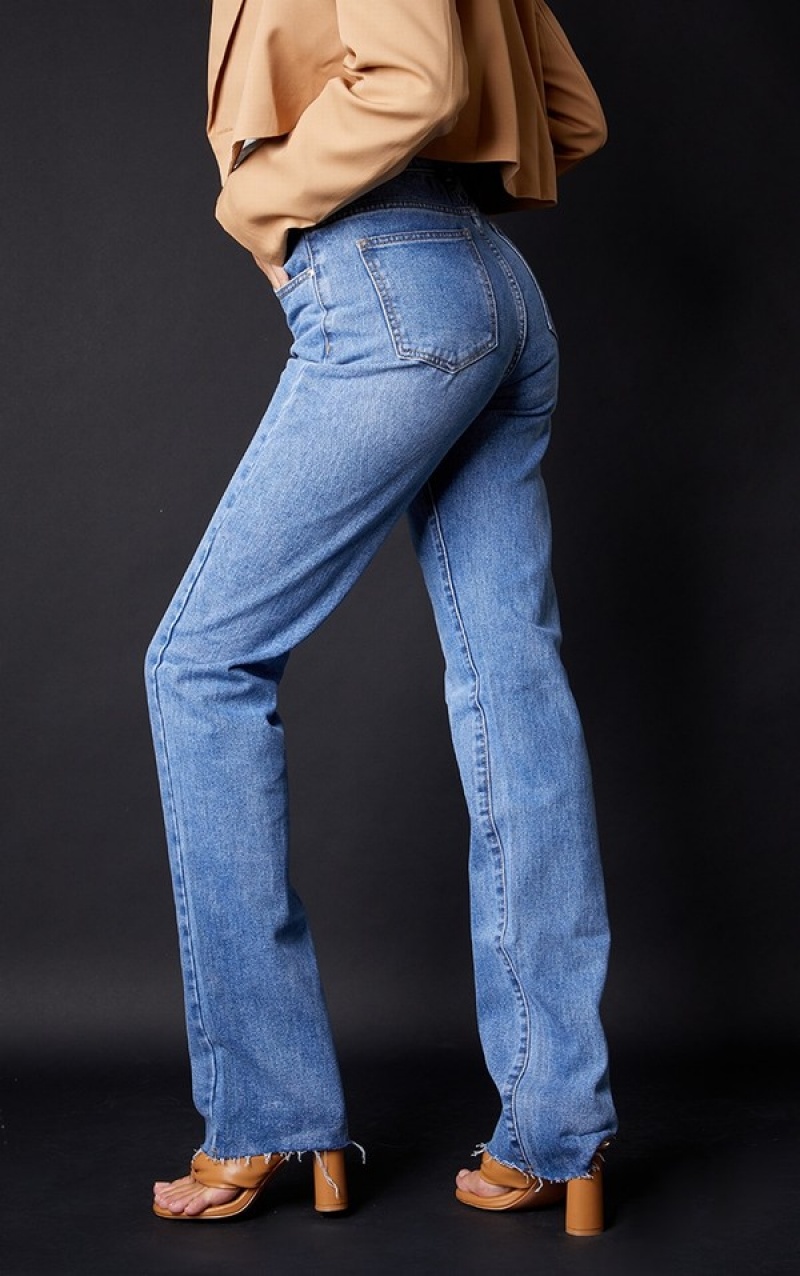 Blue / Wash Pretty Little Thing Tall Mid Wash Long Leg Straight Jeans | AEGXSOR-93