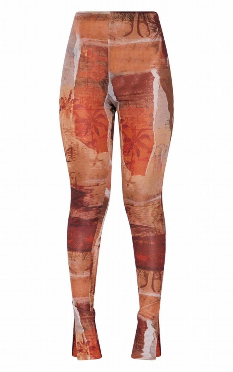 Brown Pretty Little Thing Abstract Printed Mesh Leggings | QIZEANL-83