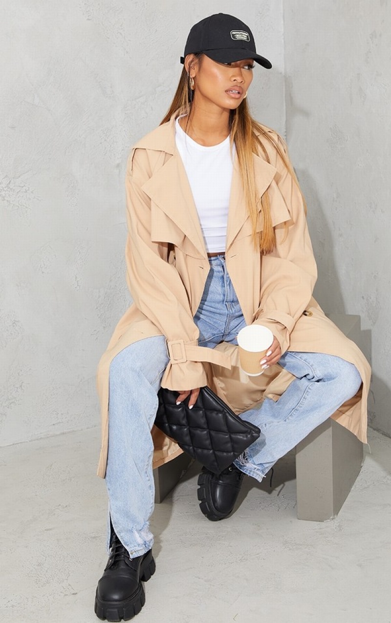 Brown Pretty Little Thing Camel Oversized ed Trench Jackets | HUGOMWB-21