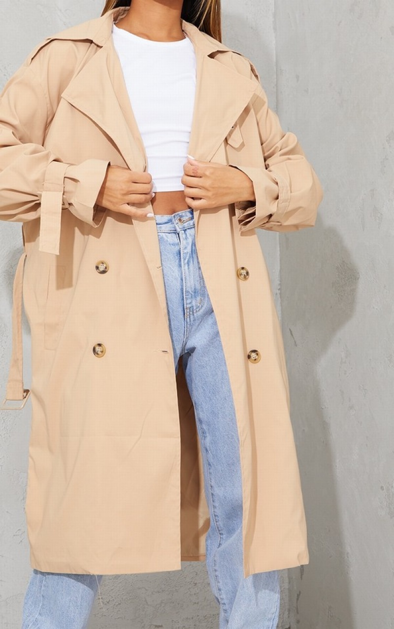 Brown Pretty Little Thing Camel Oversized ed Trench Jackets | HUGOMWB-21