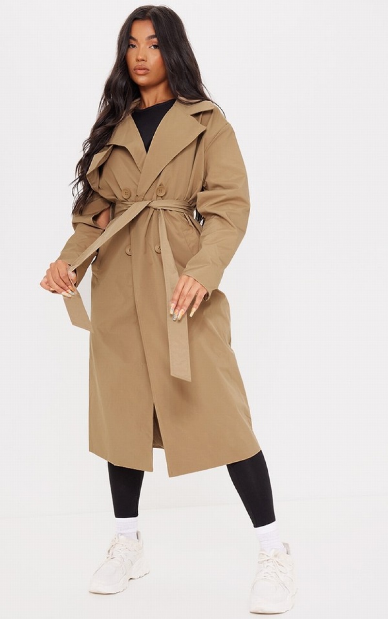 Brown Pretty Little Thing Camel Panel Front Button Down Trench Jackets | WABOXEP-98