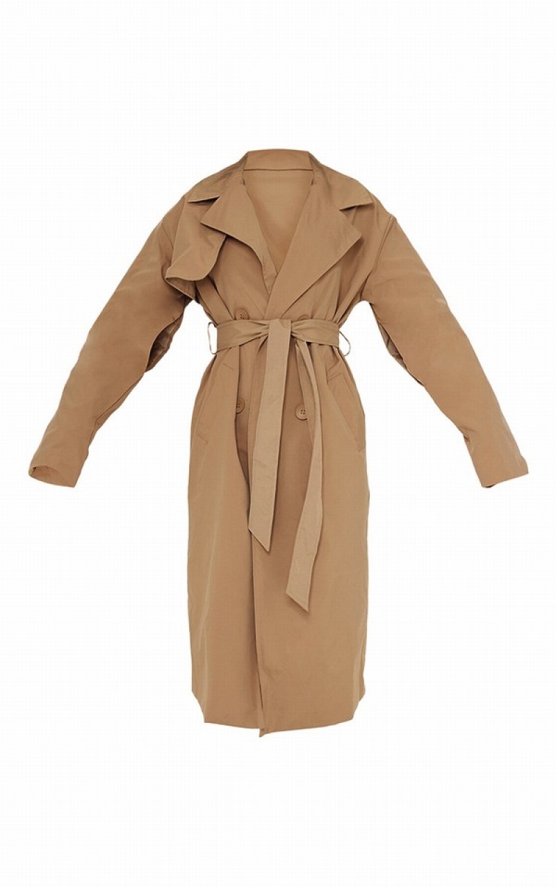 Brown Pretty Little Thing Camel Panel Front Button Down Trench Jackets | WABOXEP-98