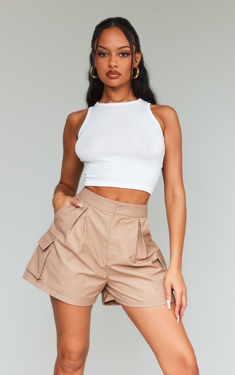 Brown Pretty Little Thing Camel TailoPocket Cargo Shorts | LEDXYAF-74